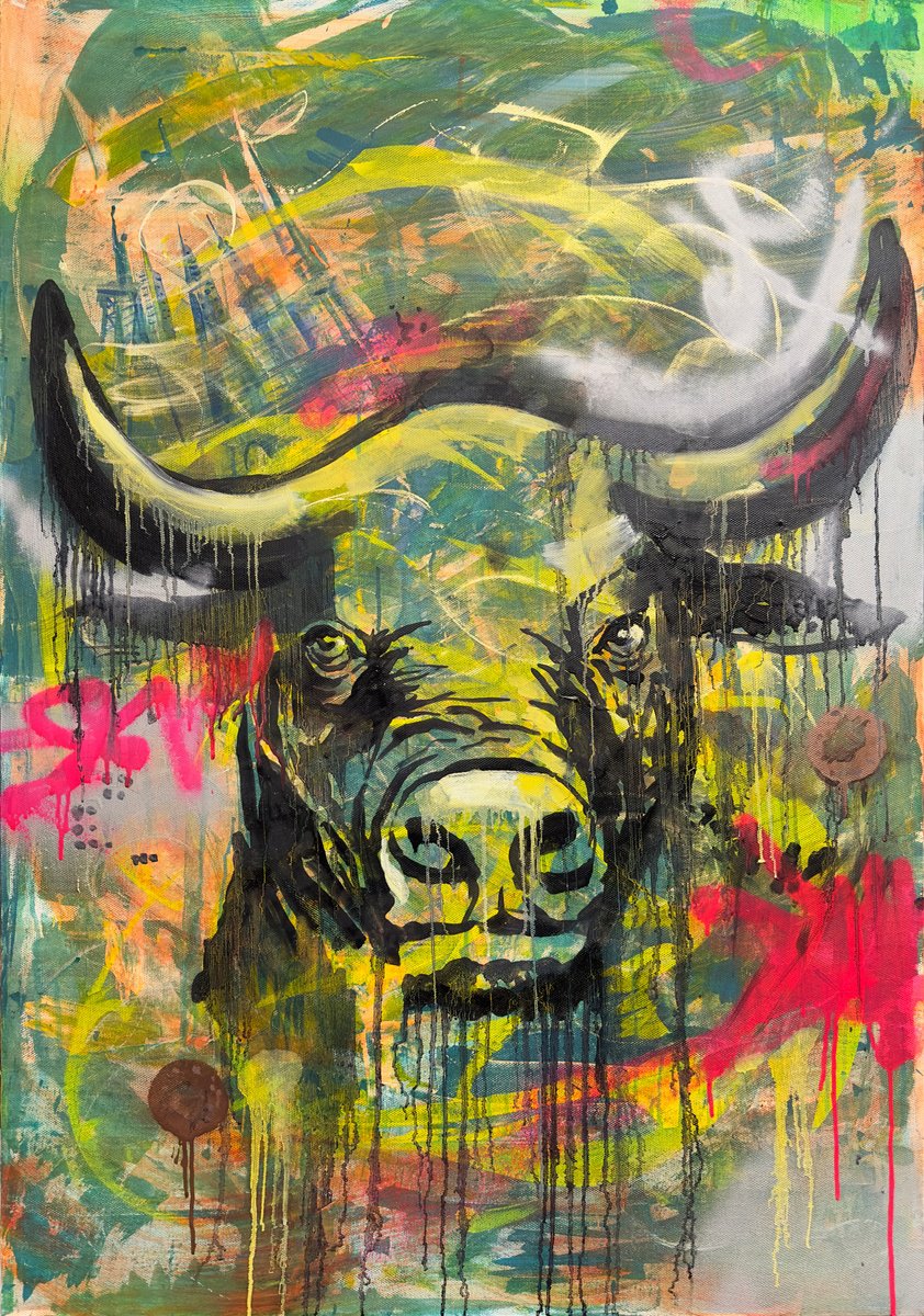 Urban And Pop Animal Acrylic Painting By Anatoliy Menkiv, 31 X 45, Noise Of The Streets: Philosophy Of Success. 31.5In X 44.88In (80Cm X 114Cm), Artfinder