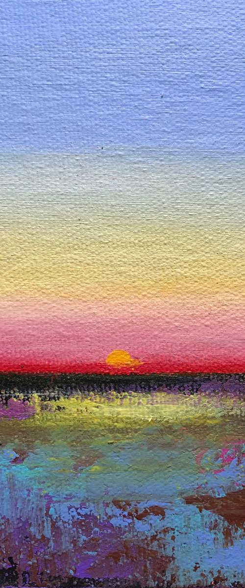 Small Abstract Landscape !! Sunset Art !! Lovely Sunset !! Small Painting !! Mini Painting !! by Amita Dand