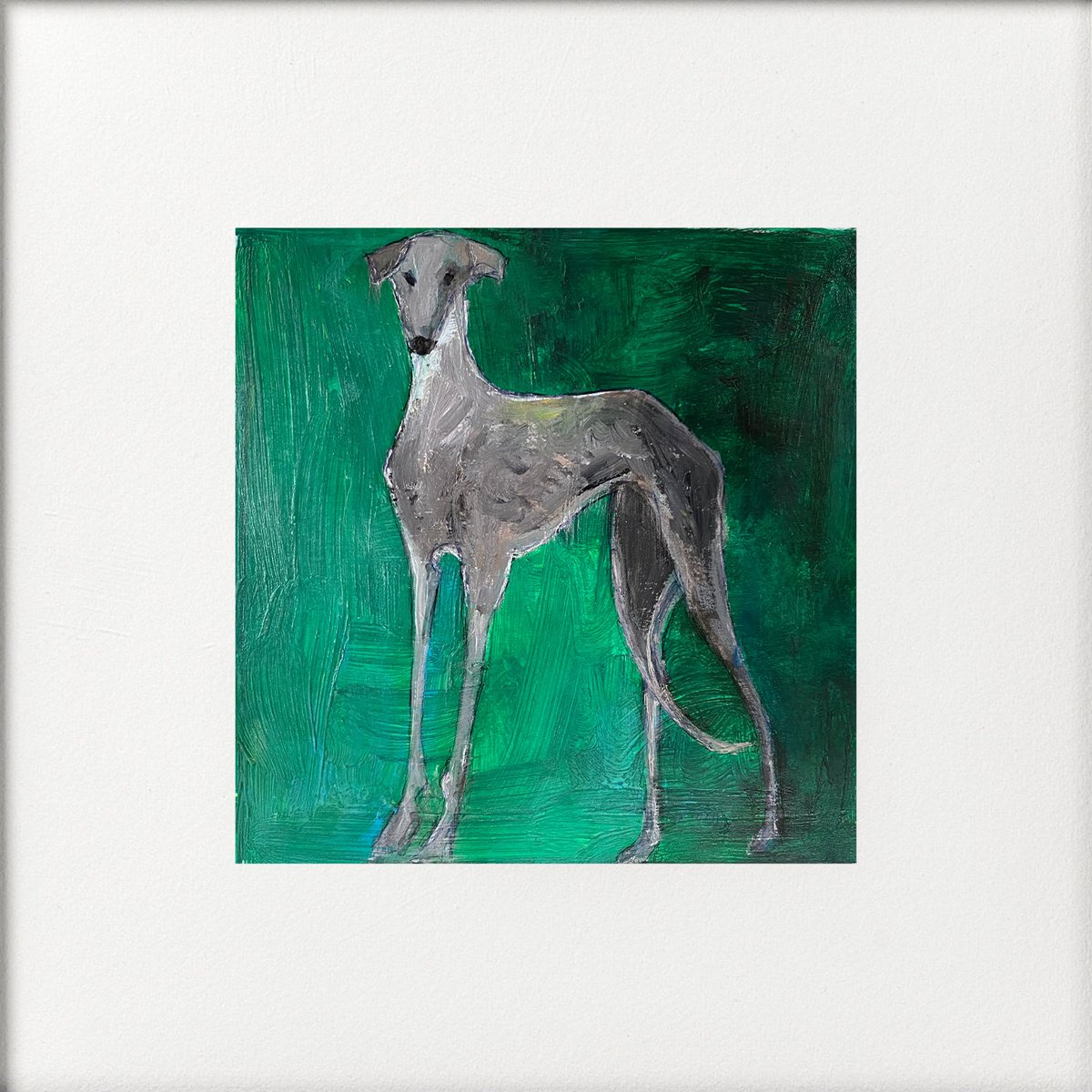 Grey Greyhound on Green by Teresa Tanner