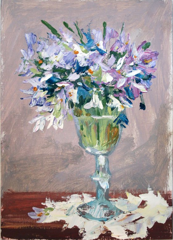 Spring bouquet. THE PICTURE IS MADE WITH A PALETTE KNIFE  /  ORIGINAL PAINTING