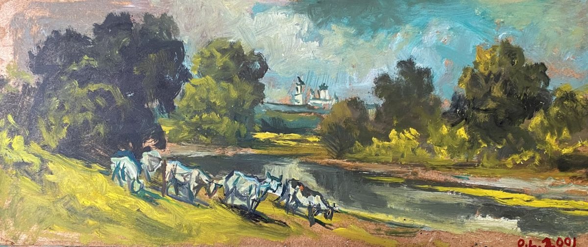 Impressionistic Landscape Oil Painting By Oleg And Alexander Litvinov, 16 X 7", By Sula, Original Artwork