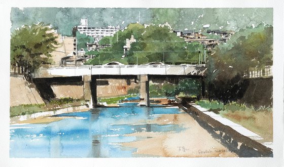 River View with Bridge - 30x20cm Sketch