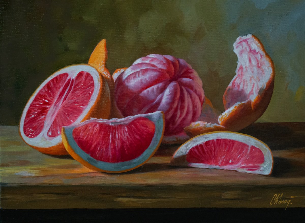 Photorealistic Oil Painting , Still Life With Grapefruit/5 By Kolodyazhniy Sergey, 16 X 12, Artwork For Sale On Artfinder
