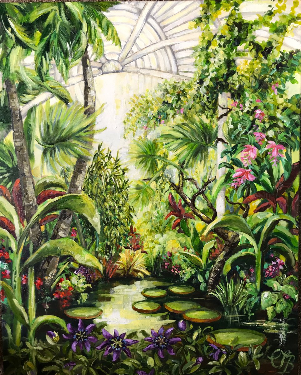 Impressionistic Botanical Acrylic Painting By Colette Baumback, 24 X 31, The Palm House, Original Artwork