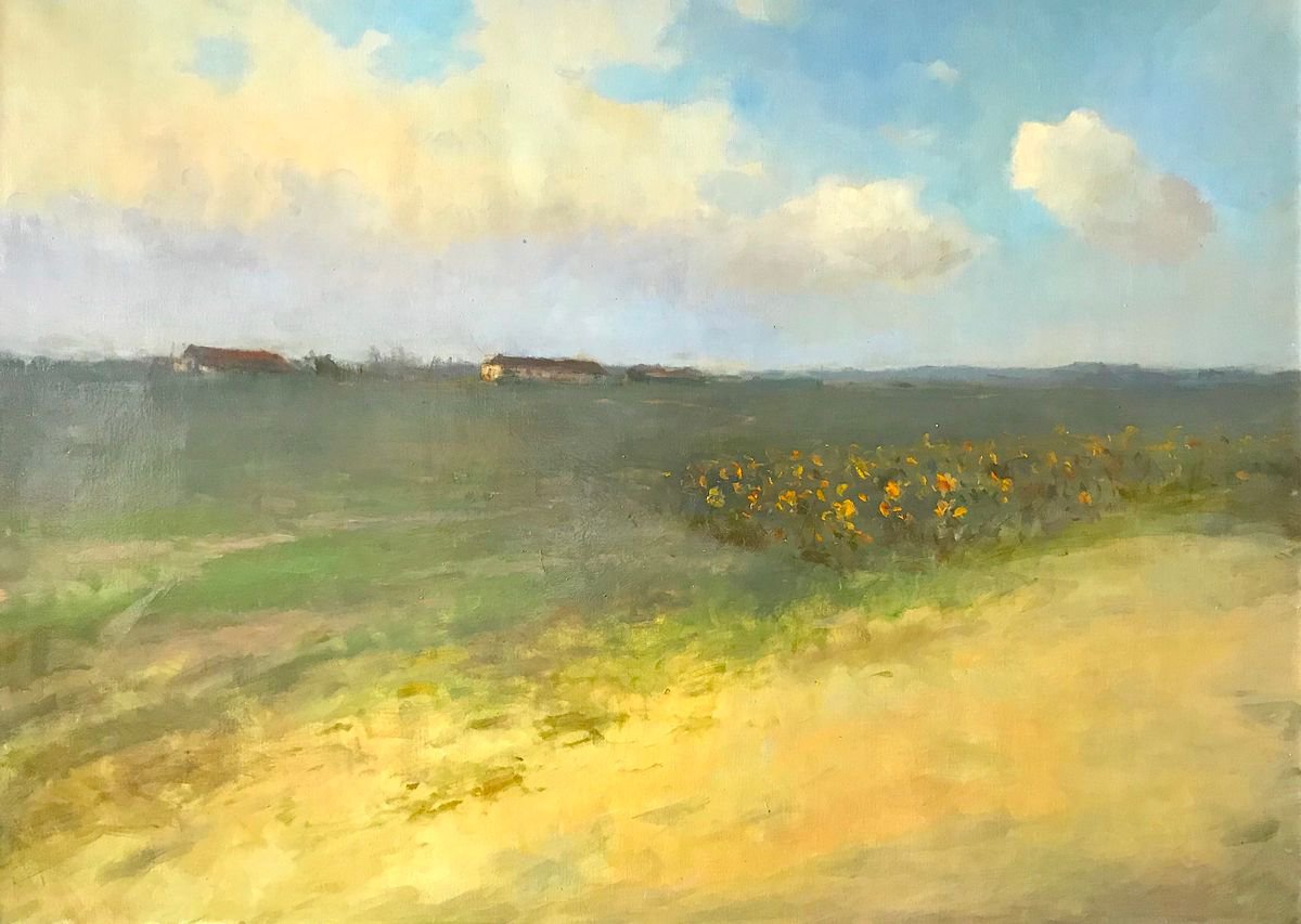 Meadow, Landscape, Original oil Painting, Handmade artwork, Signed, One of a Kind by Karen Darbinyan