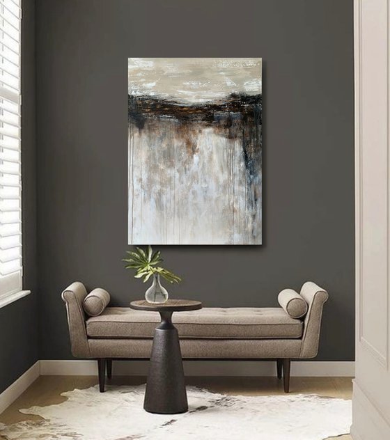 Large Original Beige Gold brown Abstract Landscape