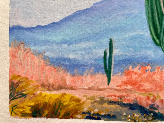 Original Gouche Desktop Artwork, Landscape Mini Painting, 4x4, Hand Painted  Gouche Rolling Hills 