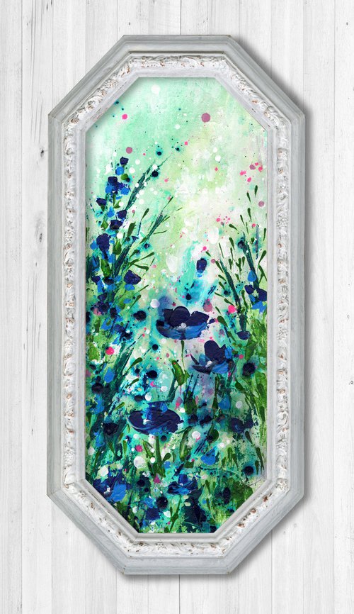 Meadow Of Blue - Framed Textured Floral Painting by Kathy Morton Stanion by Kathy Morton Stanion