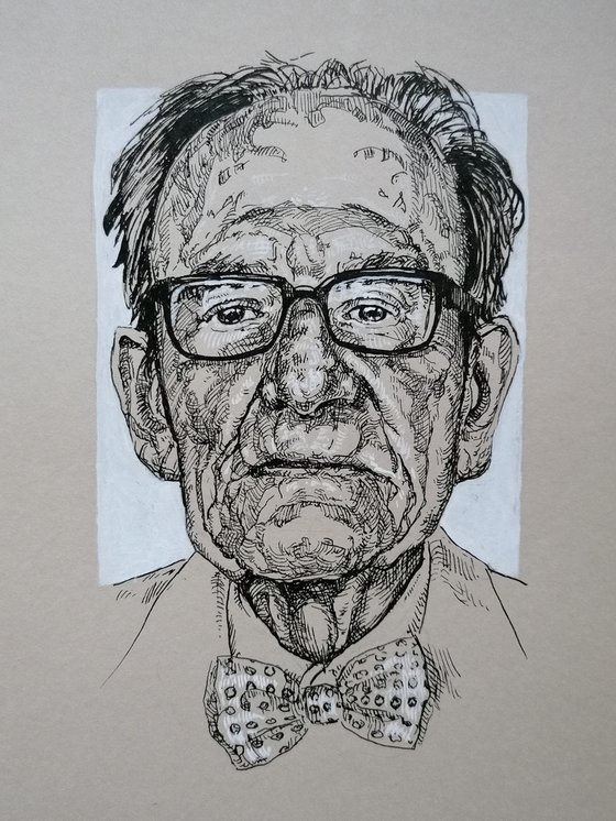 Old man portrait. Ink drawing