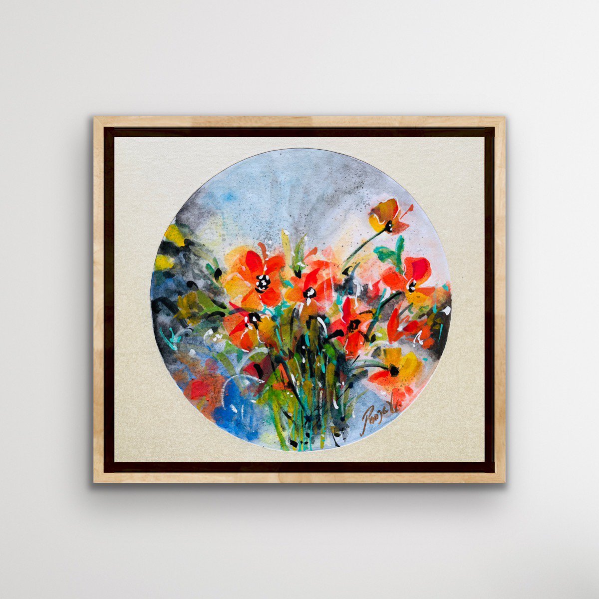 Organic Botanical Watercolour By Pooja Verma, 11 X 9", Poppies Flower In The Morning, Original Artwork