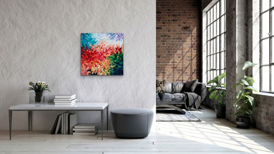 Écoutez le vent - Original square colourful abstract painting - Ready to hang