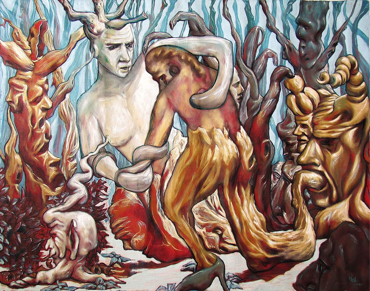 Botanical Oil Painting By Antonio Mele, 72 X 58, Relazioni Arboree., Original Artwork