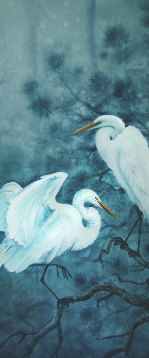 Eternal Vigil White Sentinels by Olga Beliaeva Watercolour