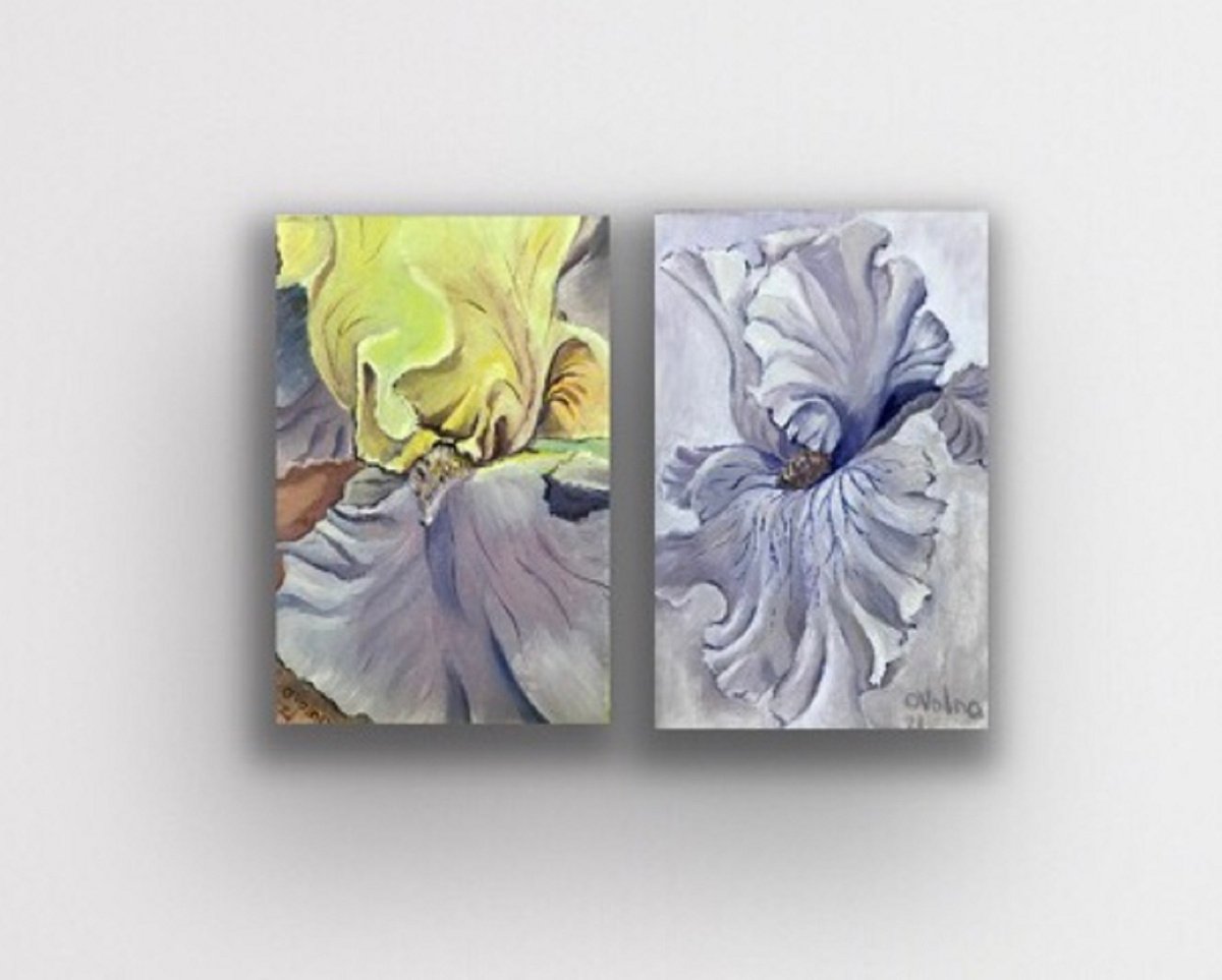 Set of 2 Flower oil artworks, Iris flower oi, Tropical flower, floral Wall art, Floral a... by Olga Volna