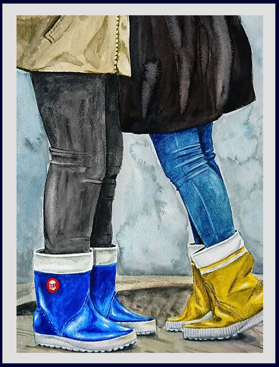 Kiss. Watercolor painting.