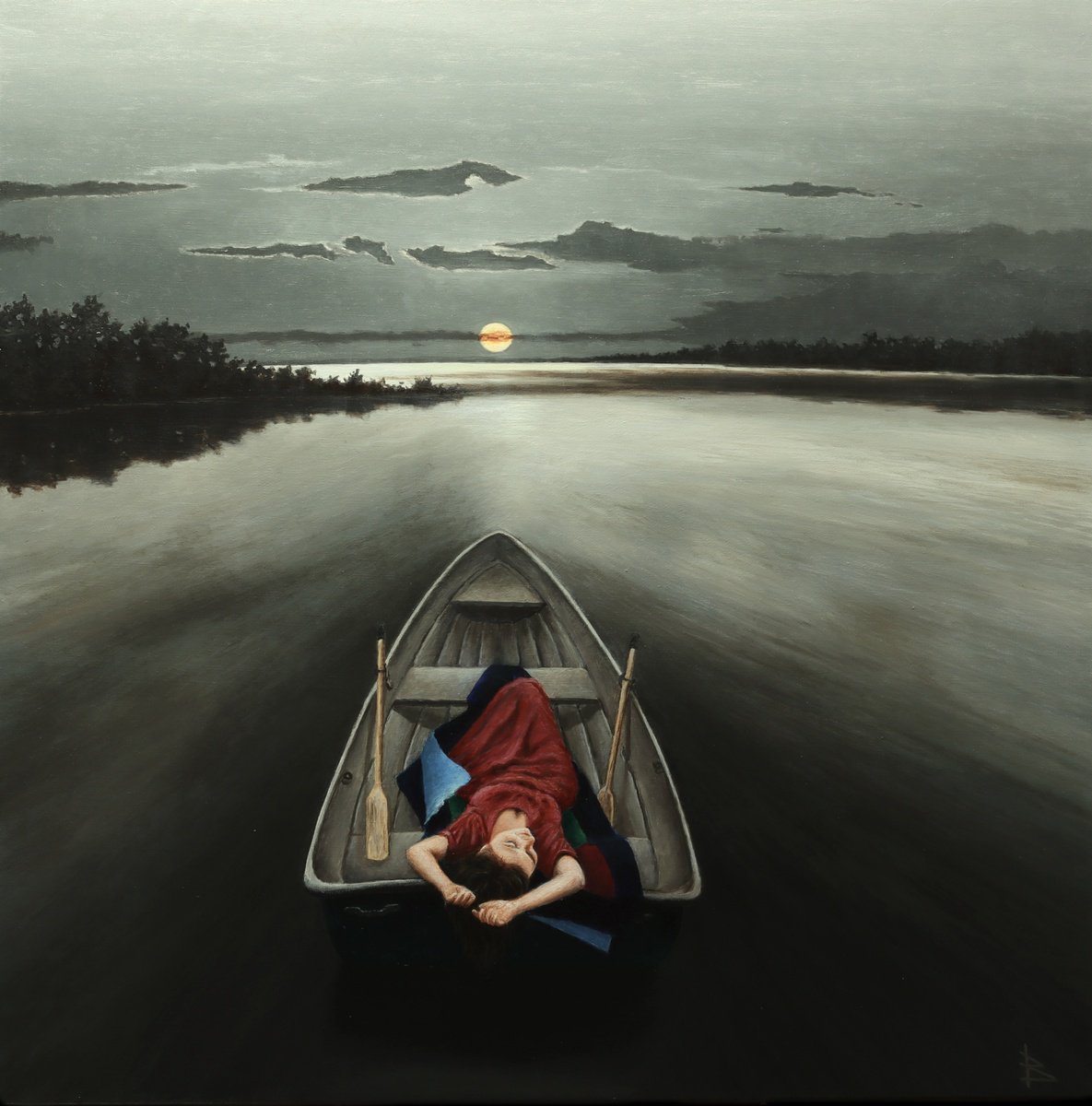 Impressionistic Portrait Oil Painting By Oleg Baulin, 31 X 31", Lake Of Dreams, Original Artwork