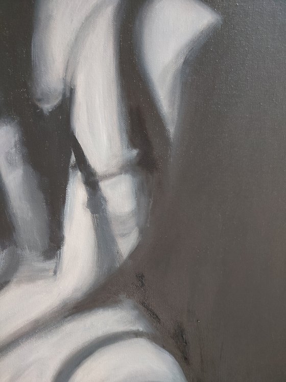 Shadows, original nude erotic oil painting, black and white art, gestural art