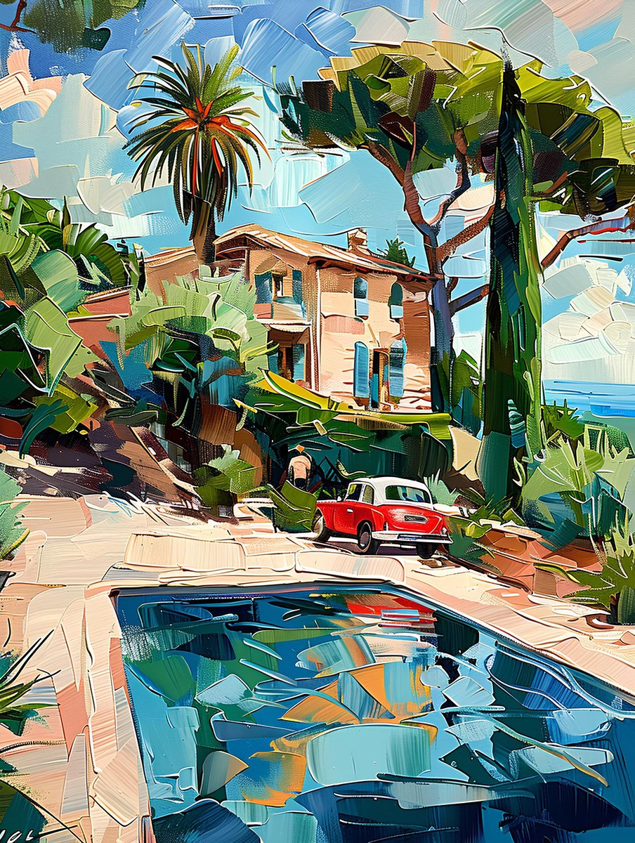 Impressionistic Cityscapes Print By Elena Avanesova, 16 X 22, House By The Pool Spain, Original Artwork