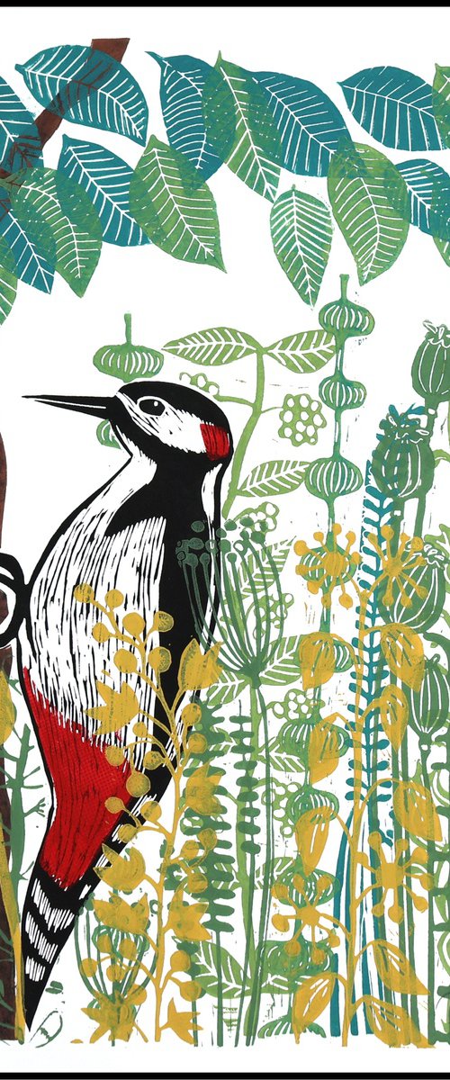 Woodpecker and Flowers by Mariann Johansen-Ellis