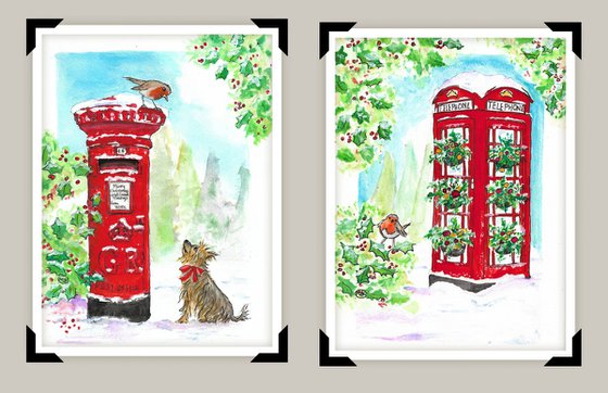Two pieces: Red mailbox and phone box