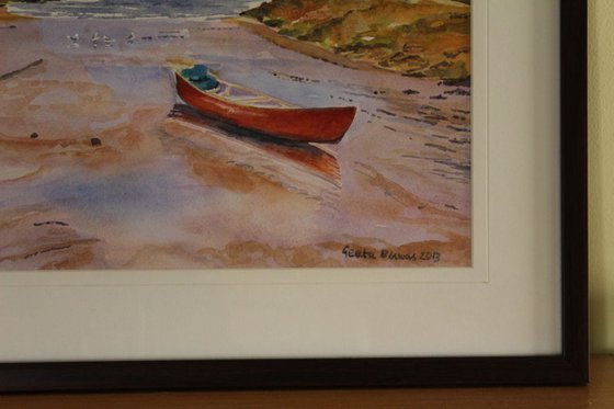 Watercolor Painting Of Red Boat