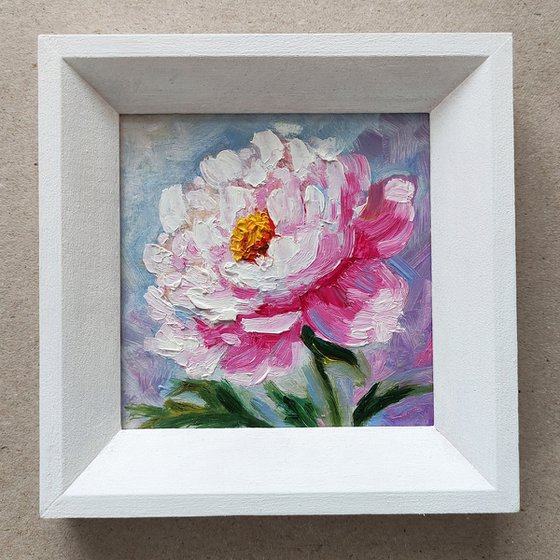 White peony framed painting