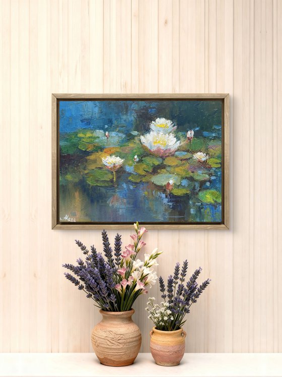 White Lily Pond – Impressionist Oil