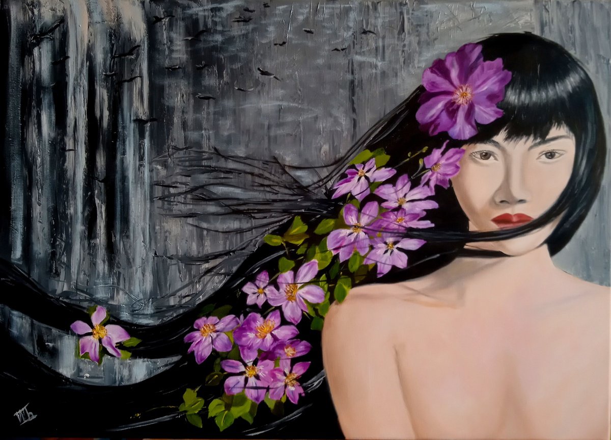 Woman with Flowers in Hair by Ira Whittaker