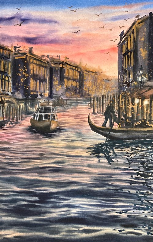 Grand Canal at sunset by Valeria Golovenkina