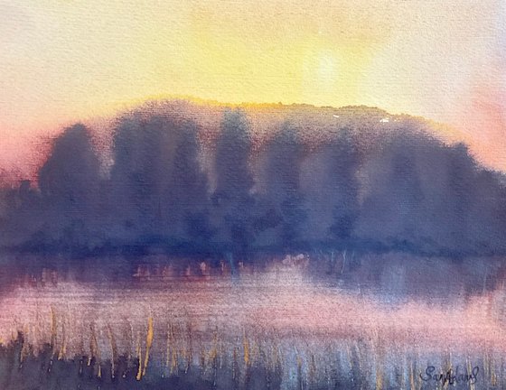 Turners Paddock lake Sunset, Stourhead