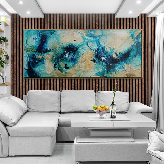 Oceans 240cm x 100cm Textured Abstract Art