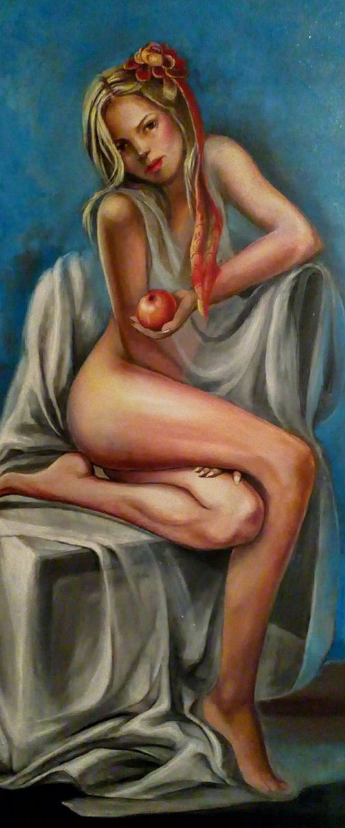 " Nicole and The Red Apple " - 70 x 100cm by Reneta Isin