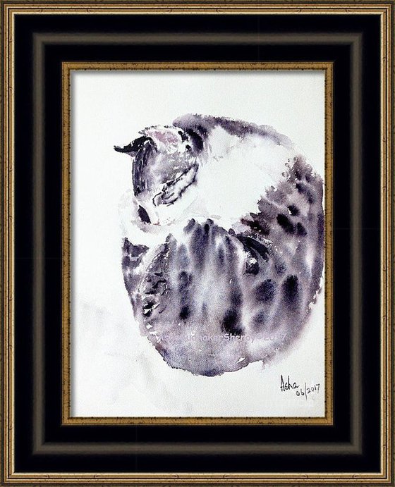 Cat Watercolors -Curled up Queen  Limited edition Archival Prints