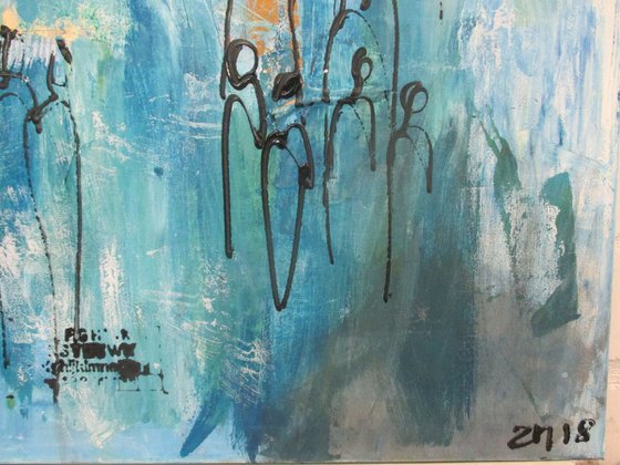 abstract blue People  Acryl and Oilpainting Collage on canvas  31,5 x 47,2 inch