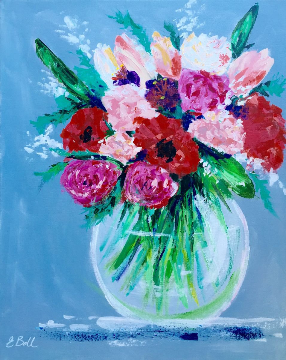 Vase of Bright Flowers 30x24 by Emma Bell