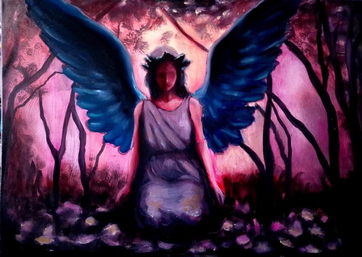 Surrealistic Portrait Oil Painting By Leezee Lee ( Georgiana L. Nicolae), 28 X 20", On Guidance, Original Artwork