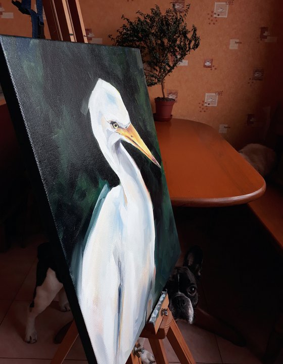 Cattle egret oil painting