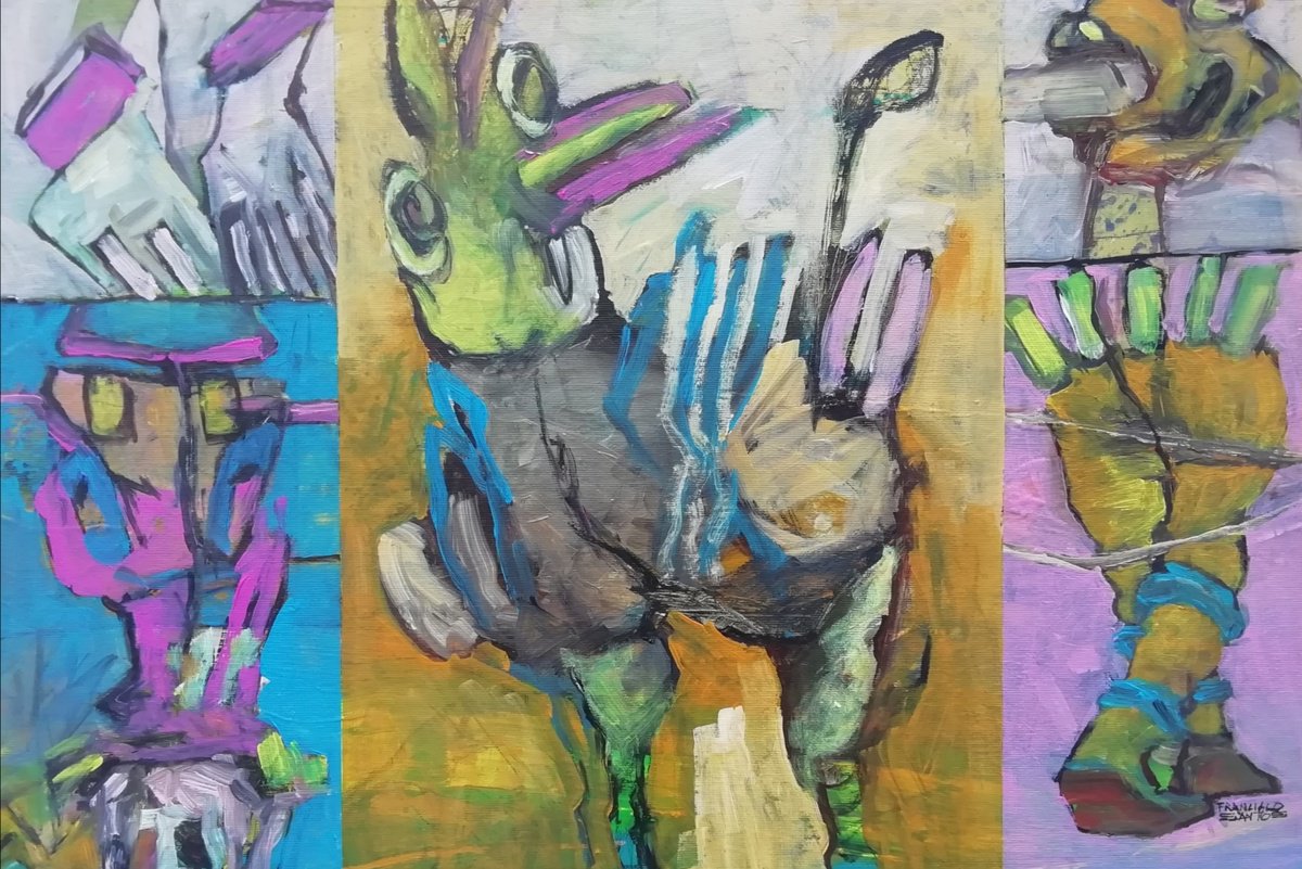 Organic Abstract Acrylic Painting By Francisco Santos, 24 X 16, Abstract Fragments 16, Original Artwork