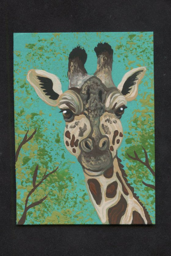 ACEO ATC Original Painting Giraffe Wildlife Art-Carla Smale