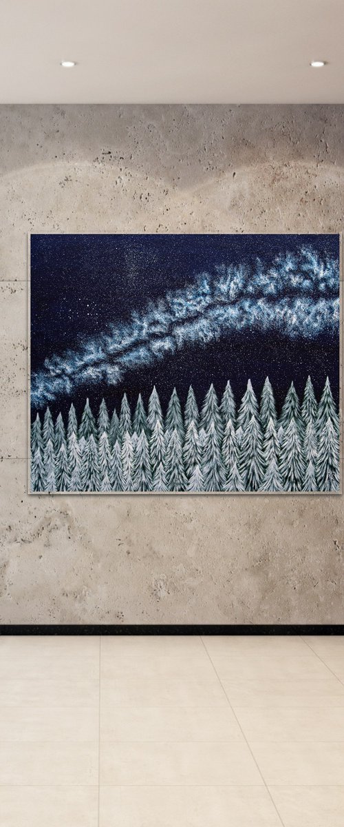 Starry night in winter woods by Rimma Savina