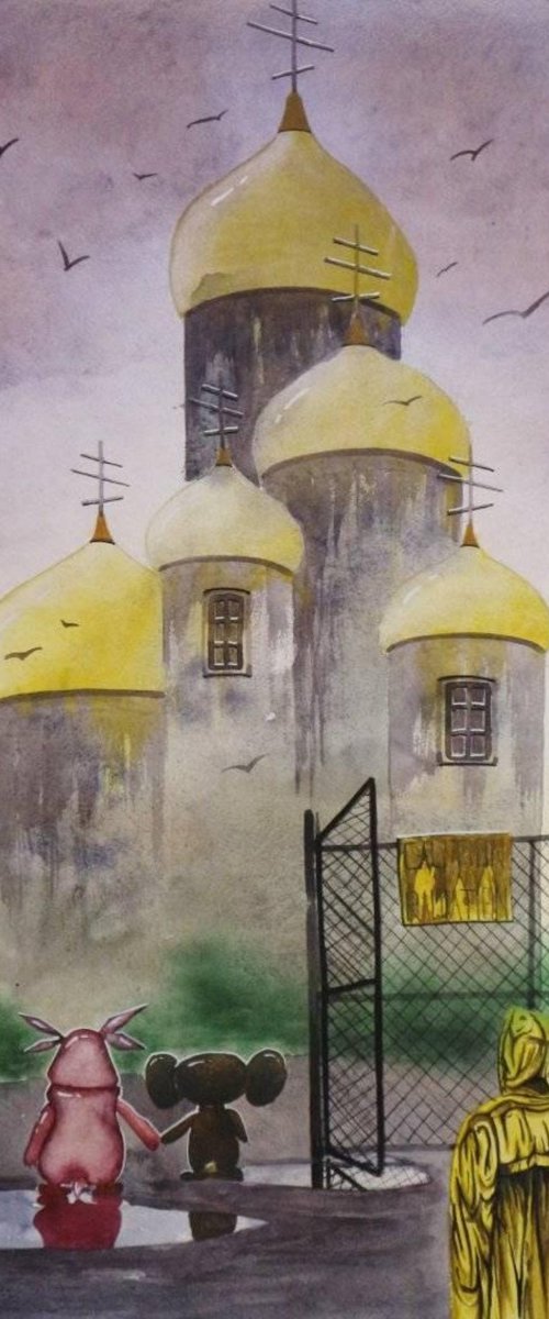 "We visited an old friend" 2021 Watercolor on paper 60x42 by Eugene Gorbachenko
