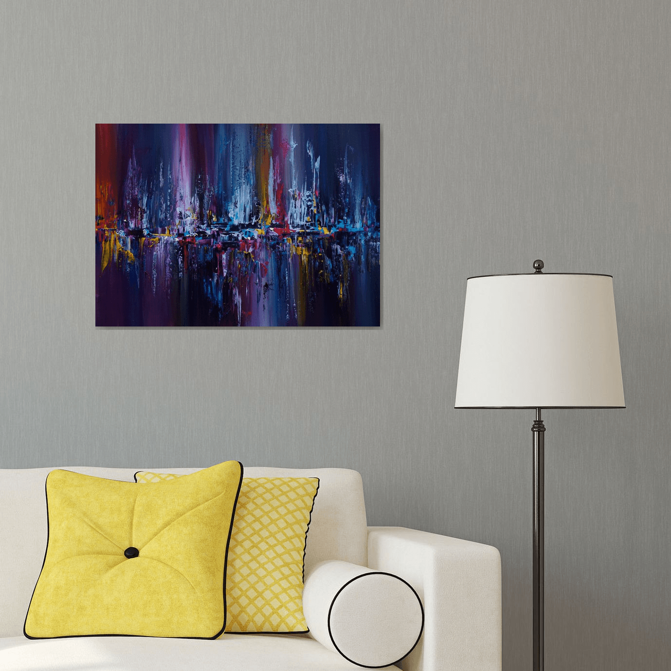 Neon Hill Town Original Acrylic Painting on Canvas 18x24 Abstract
