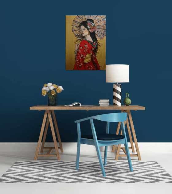 Geisha in a red kimono