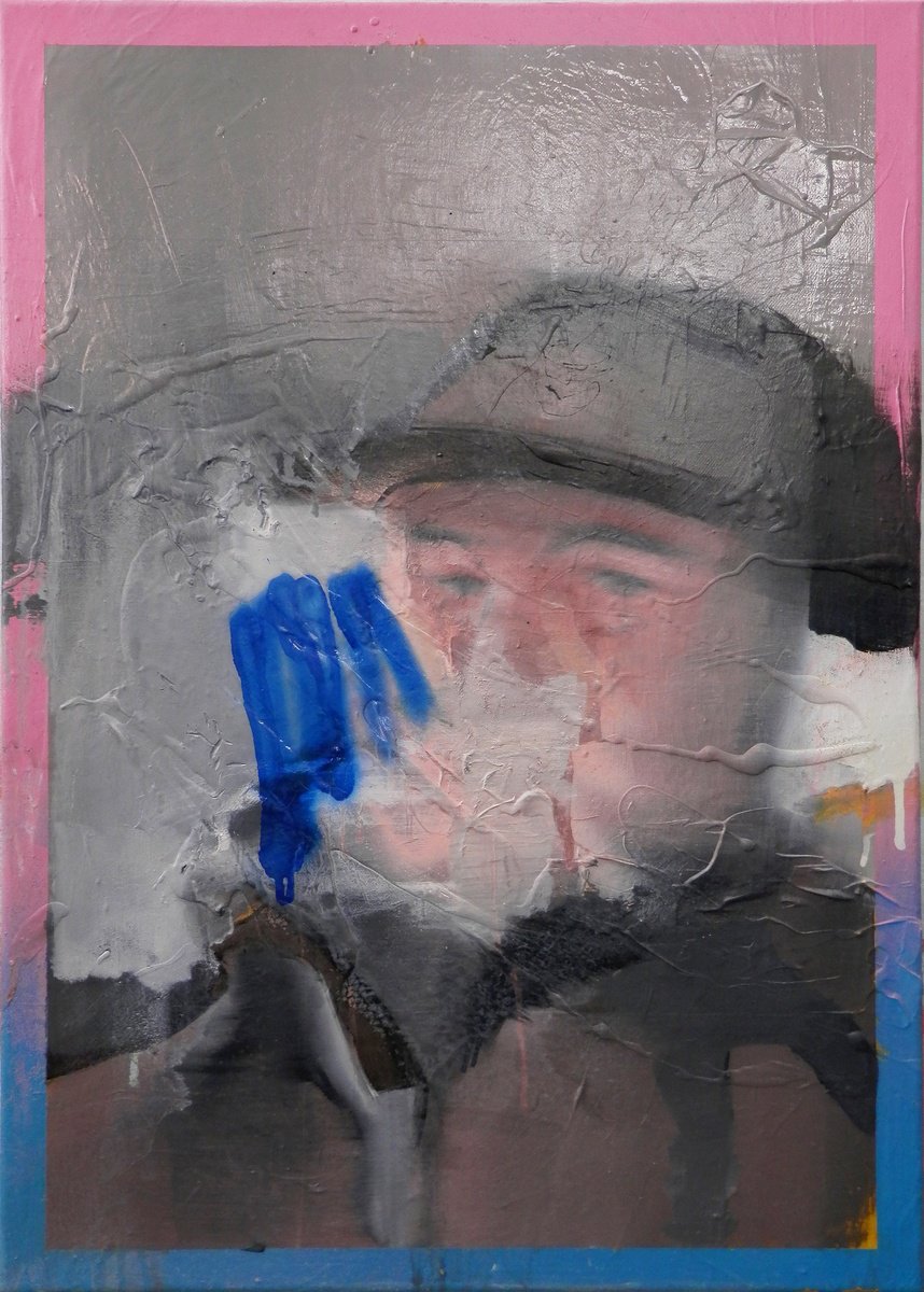 Urban And Pop Portrait Oil Painting By Milos Hronec, 20 X 28", New Generation 7, Original Artwork