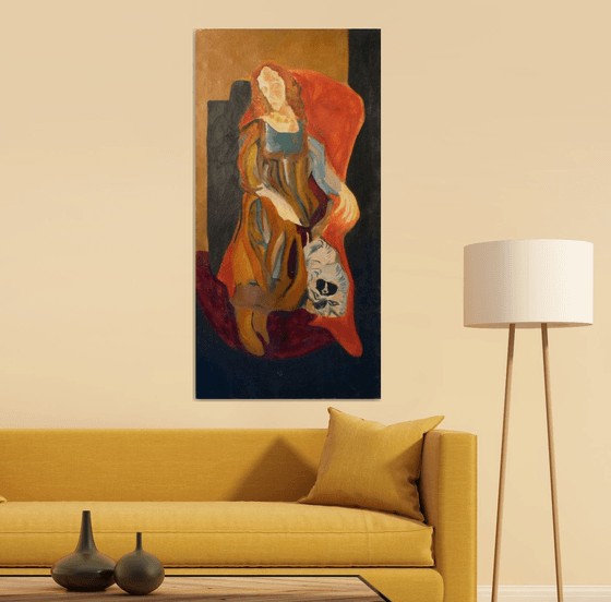 Woman with a cat, 120x60 cm