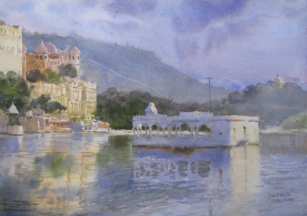Impressionistic Cityscapes Watercolour By Bhargavkumar Kulkarni, 20 X 14, Royal Vibe,Udaipur, Original Artwork