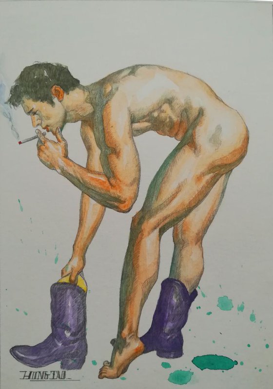 watercolor painting - smoker #1797