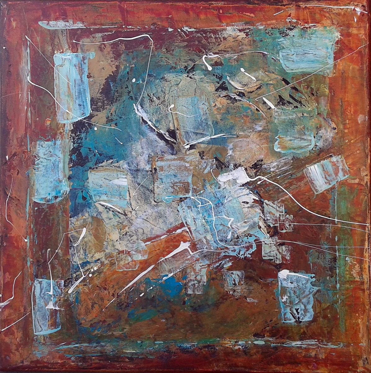 TURQUOISE DREAM, abstract turquoise copper painting by Emilia Milcheva