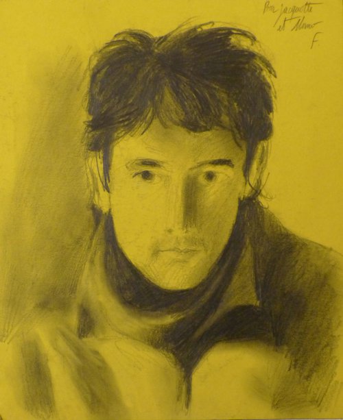 Self-portrait on yellow paper, 15x21 cm by Frederic Belaubre