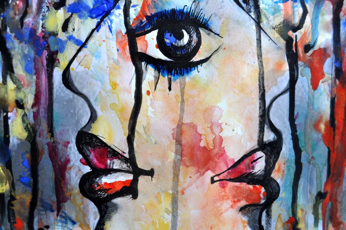 Hotsell Watercolour face portrait painting, Woman on the Verge, film inspired, ORIGINAL ART, pop art, contemporary painting, Alex Solodov